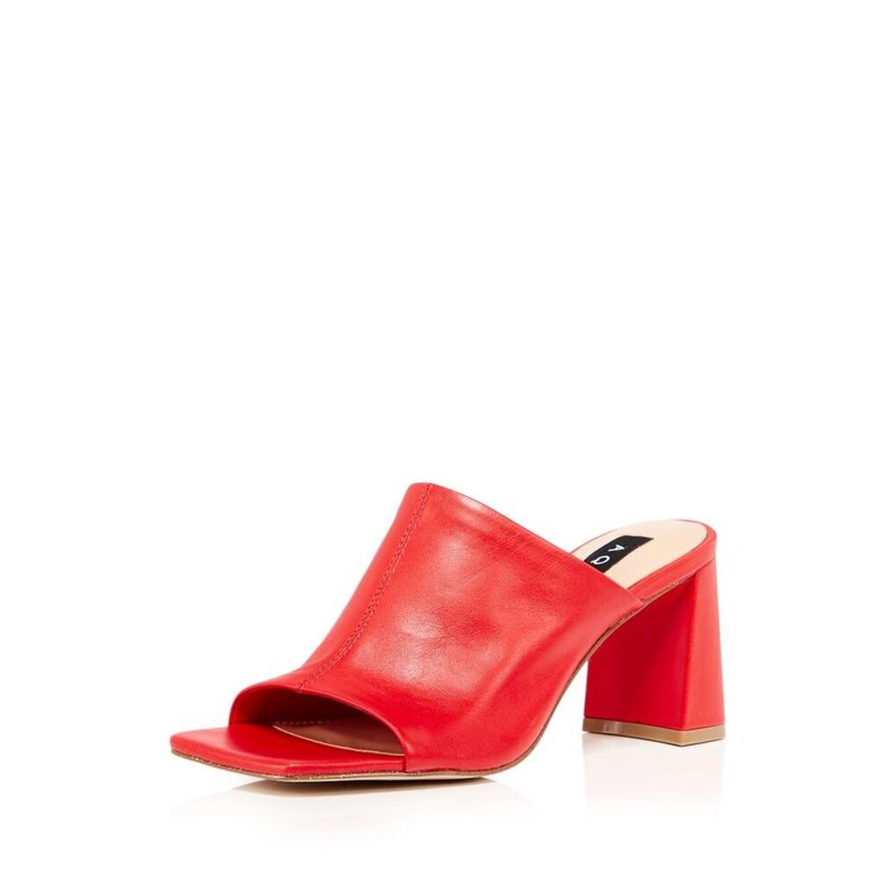 AQUA Womens Red Side Toga Square Toe Block Heel Slip On Leather Sandals 6.5 M
